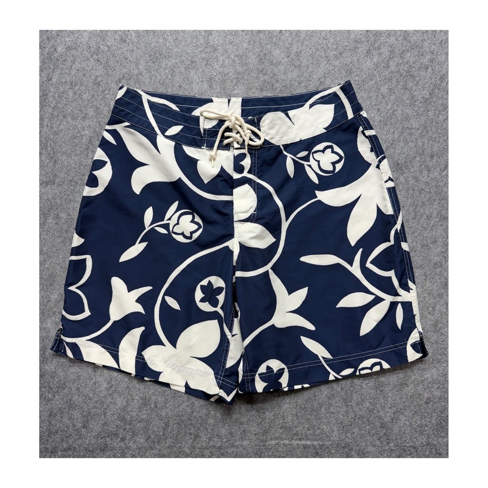 Vintage J.Crew Mens Navy Blue White Floral Board Shorts Swim Trunks Size 38